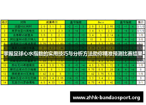 掌握足球心水指数的实用技巧与分析方法助你精准预测比赛结果